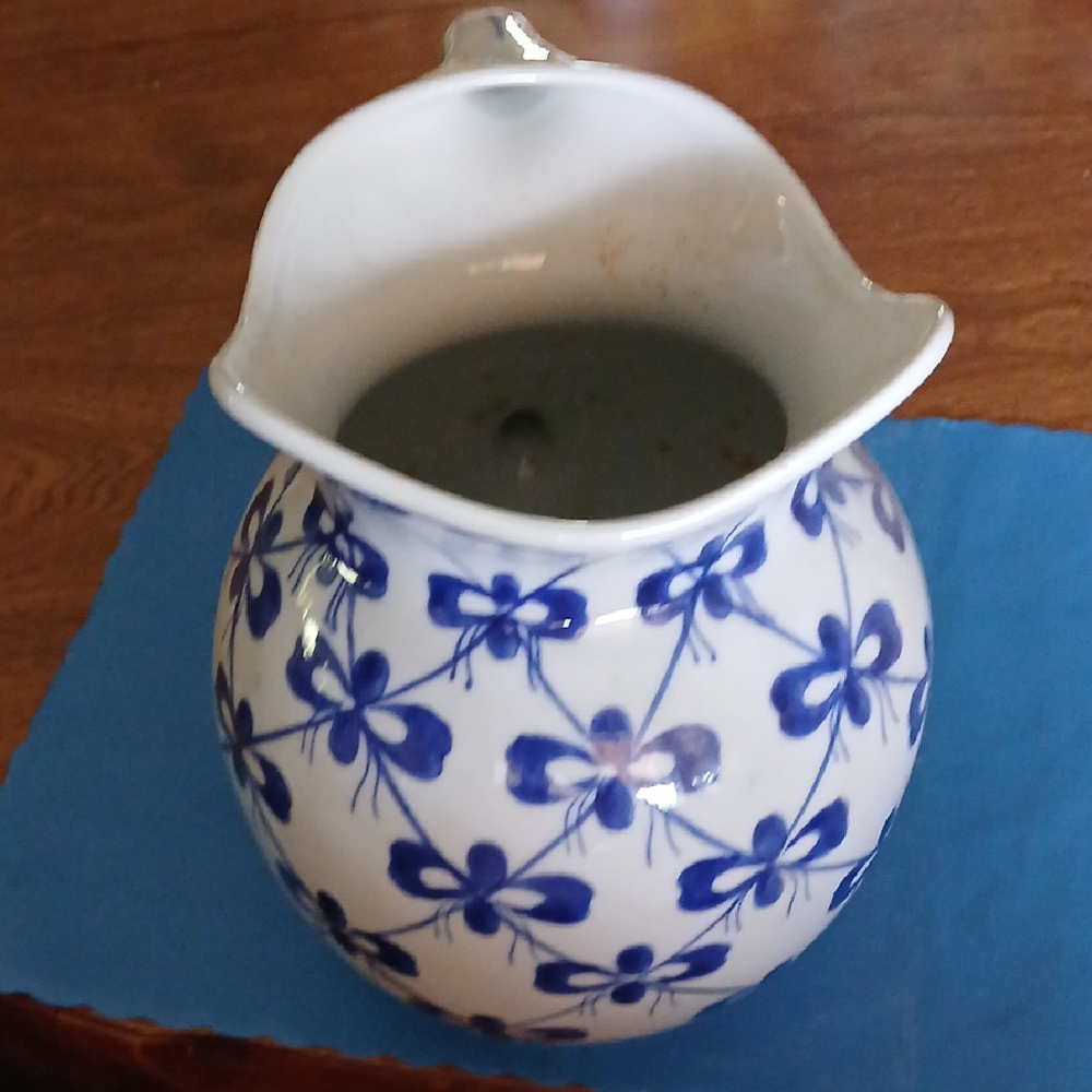 Blue and White Floral Porcelain Pitcher